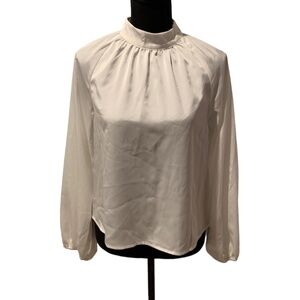 Open Edit Mock Neck Balloon Sleeve Blouse in Ivory Small